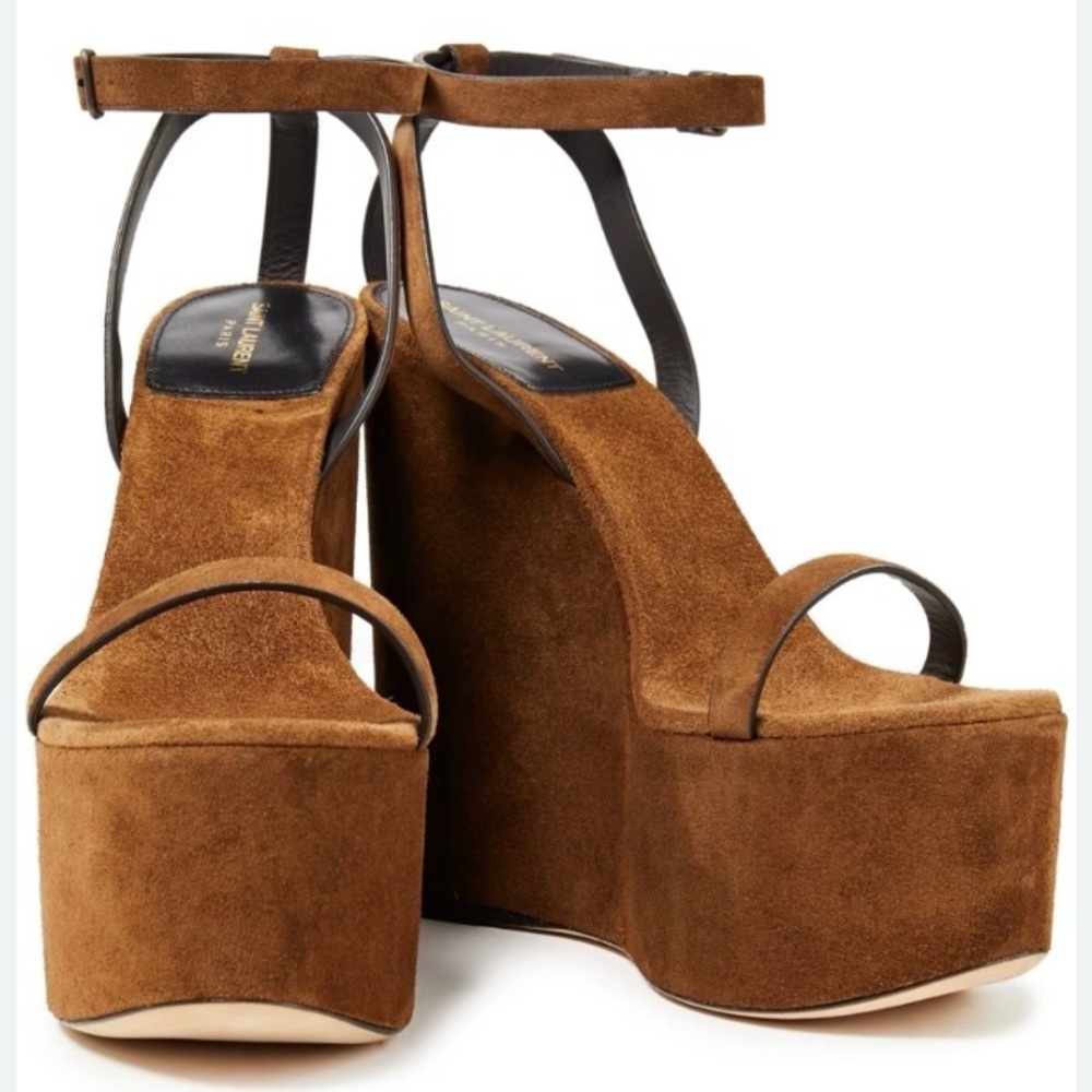 Saint Laurent Frida Suede Platform Wedge Sandals 38 - Picture 4 of 11